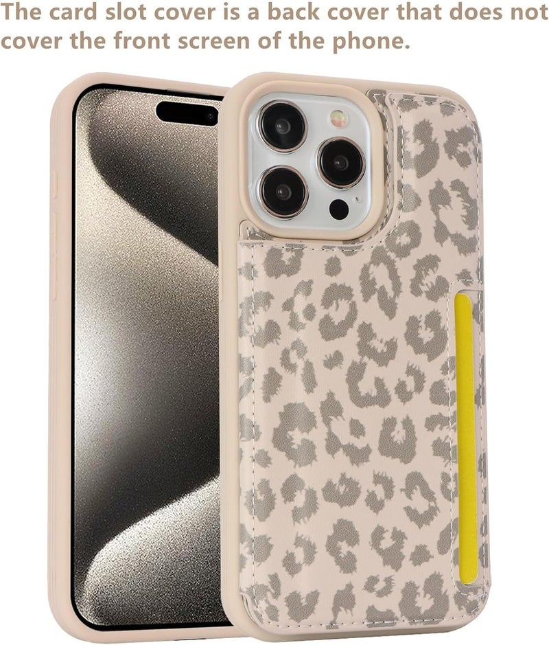 iCoverCase Compatible with iPhone 15 Pro Max Wallet Phone Case with Card Holder for Women Men, [RFID Blocking] Card Slots PU Leather Protective Wallet Case 6.7 Inch (Beige Leopard) - Image 3